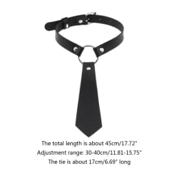 Women Dark Gothic Imitation Leather Black Neck Tie Punk O-Ring Studded Choker Necklace Vintage Personality Cosplay Pre-Tied