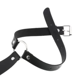 Women Dark Gothic Imitation Leather Black Neck Tie Punk O-Ring Studded Choker Necklace Vintage Personality Cosplay Pre-Tied