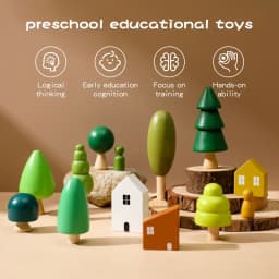 Wooden Building House Block Forest Ornaments Toy Christmas Tree Children Montessori Education Toy Wooden Grasp Matching Toy Gift