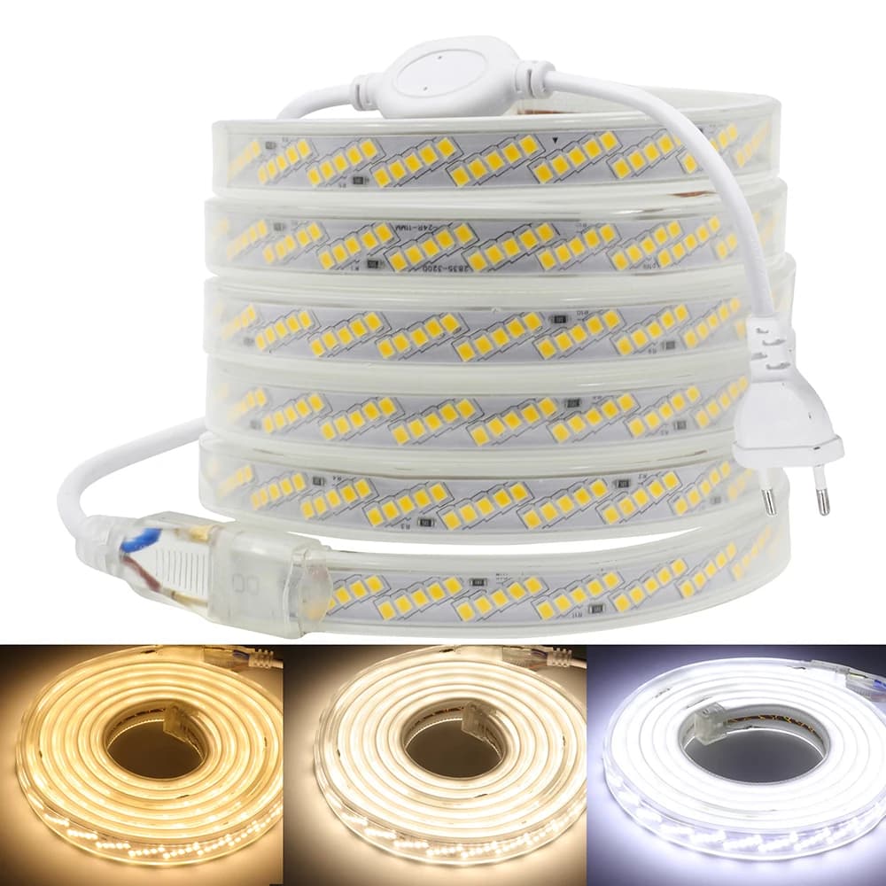 320LED/m LED Strip Light Oblique 5 Rows SMD 2835 Dimmable Super Bright AC 220V 230V 240V Rope Lights IP67 Outdoor Indoor Decor