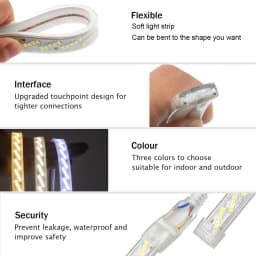 320LED/m LED Strip Light Oblique 5 Rows SMD 2835 Dimmable Super Bright AC 220V 230V 240V Rope Lights IP67 Outdoor Indoor Decor