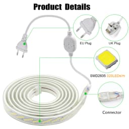 320LED/m LED Strip Light Oblique 5 Rows SMD 2835 Dimmable Super Bright AC 220V 230V 240V Rope Lights IP67 Outdoor Indoor Decor