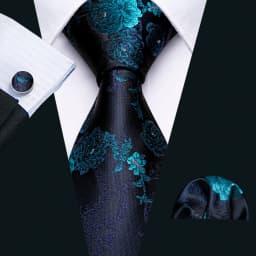 Fashion Red Blue Teal Floral Men Tie Set Necktie Handkerchief Cufflinks Wedding Gift Barry. Wang Tie Pin Brooches A-6074