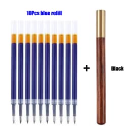 1+10Pcs/Set Vintage Wood Body Ballpoint Pen Brass Ball Roller Pen Metal Cap BallPen Stationery School Business Gifts Supplies