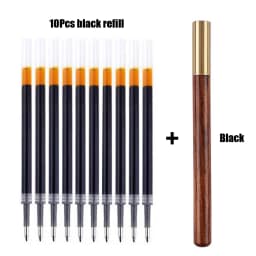1+10Pcs/Set Vintage Wood Body Ballpoint Pen Brass Ball Roller Pen Metal Cap BallPen Stationery School Business Gifts Supplies