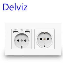 Delviz Wall USB Power Outlet, Black Panel Charging Interface, AC 110~250V 146mm * 86mm, 16A Double Frame EU Standard USB Socket