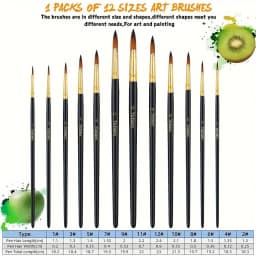 12pcs Paint Brushes Set Professional Paint Brush Round Pointed Tip Nylon Hair Acrylic Brush for Acrylic Watercolor Oil Painting