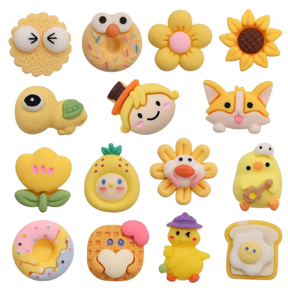 1-15pcs Resin Shoe Accessories Yellow Chicken Turtle Sunflower Dount Shoes Charms Decoration Fit Boys Girls Party Gift