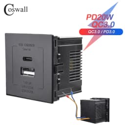 COSWALL E45 / P45 Module 45*45mm EU Standard Wall Socket QC 3.0 Type-A & PD 20W Type-C Dual USB Fast Charge DC 5V,3A/9V,2.22A