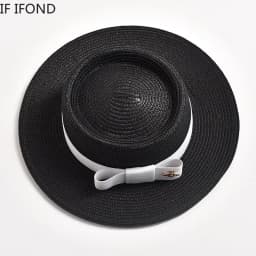 Spring Summer Straw Hats for Women Round Bumpy Surface Flat Top Bowknot Dress Cap Travel Beach Sun Hat Gorra
