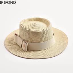 Spring Summer Straw Hats for Women Round Bumpy Surface Flat Top Bowknot Dress Cap Travel Beach Sun Hat Gorra