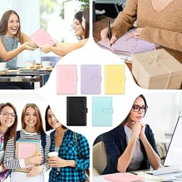 2024 New PU Leather Notebook A6 Binder DIY Planner Organizer 8 Zipper Pockets 12Pcs Budget Sheet 2Pcs French Alphabet Stickers