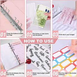 2024 New PU Leather Notebook A6 Binder DIY Planner Organizer 8 Zipper Pockets 12Pcs Budget Sheet 2Pcs French Alphabet Stickers