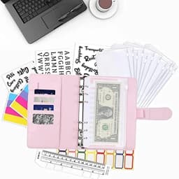 2024 New PU Leather Notebook A6 Binder DIY Planner Organizer 8 Zipper Pockets 12Pcs Budget Sheet 2Pcs French Alphabet Stickers