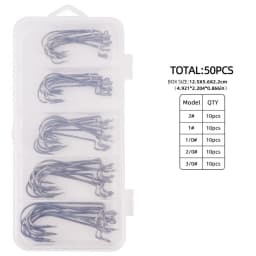 50pcs/box Fishing Offset Worm Hooks EWG-Offset Mixed Size Fishing Hooks Round Bend Offset Worm Hooks Wide Gap with Barbed Shank