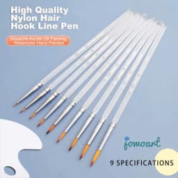 JOWOART 9 Pcs Very Fine Tip Nylon Hair Watercolor Paint Brush Transparent Acrylic Rod Hook Line Pen Stroke Pen for Beginners Art