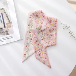 Summer French Retro Pink Tied Hair Small Floral Long Silk Scarf Headband Braided Hair Chiffon Thin Ribbon Scarf