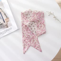 Summer French Retro Pink Tied Hair Small Floral Long Silk Scarf Headband Braided Hair Chiffon Thin Ribbon Scarf