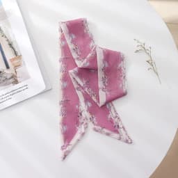 Summer French Retro Pink Tied Hair Small Floral Long Silk Scarf Headband Braided Hair Chiffon Thin Ribbon Scarf