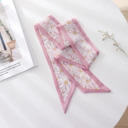Summer French Retro Pink Tied Hair Small Floral Long Silk Scarf Headband Braided Hair Chiffon Thin Ribbon Scarf