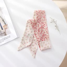 Summer French Retro Pink Tied Hair Small Floral Long Silk Scarf Headband Braided Hair Chiffon Thin Ribbon Scarf