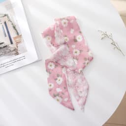 Summer French Retro Pink Tied Hair Small Floral Long Silk Scarf Headband Braided Hair Chiffon Thin Ribbon Scarf