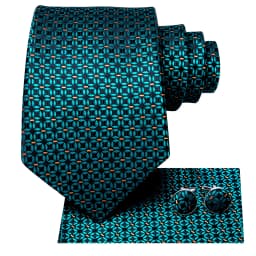 Hi-Tie Teal Blue Dot Striped Design Silk Wedding Nicktie For Men Hanky Cufflink Gift Mens Tie Set Business Party Dropshipping