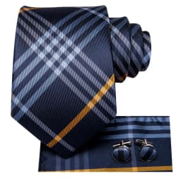 Hi-Tie Silk Wedding Tie For Men Blue White PlaidHandky Cufflink Set Fashion Designer Necktie For Men Business Party Dropship