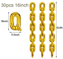 30Pcs 16inch Gold Chain Balloons Inflatable Golden Chain Foil Balloon For 80s 90s Party Decor Disco Ball Hip Hop Weddings Decors