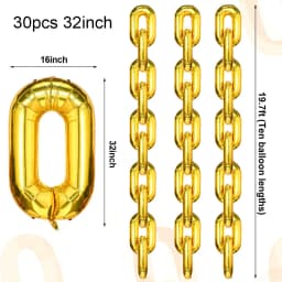30Pcs 16inch Gold Chain Balloons Inflatable Golden Chain Foil Balloon For 80s 90s Party Decor Disco Ball Hip Hop Weddings Decors
