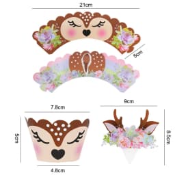 12/24pcs Cartoon Sika Deer Cupcake Wrapper Antlers Paper Cake Toppers Merry Christmas Xmas New Year Birthday Party Decoration