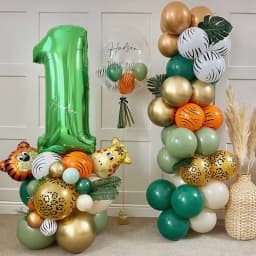 1set Wild Animal Balloon Tower with 1-9 Green Number Balloons for Kids Jungle Safari Birthday Party Decoration DIY Supply