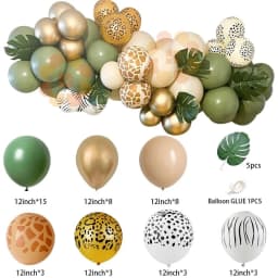 1set Wild Animal Balloon Tower with 1-9 Green Number Balloons for Kids Jungle Safari Birthday Party Decoration DIY Supply
