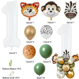 1set Wild Animal Balloon Tower with 1-9 Green Number Balloons for Kids Jungle Safari Birthday Party Decoration DIY Supply