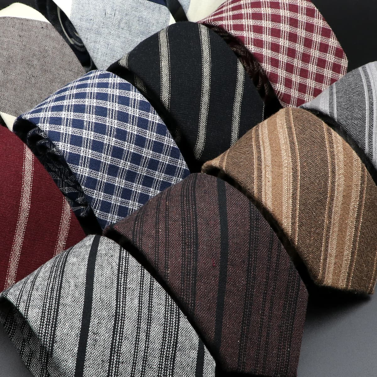 Mens Ties 7cm Classic Cotton Handmade Skinny Grey Brown Striped  Neckties Narrow Collar Slim Plaid Casual Tie Accessories Gift