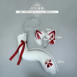 New Red White Lolita Fox Cat Ears and Tail Cosplay Accessories Handmade Plush Wolf Ears Headwear Anime Cosplay Kawaii Headband
