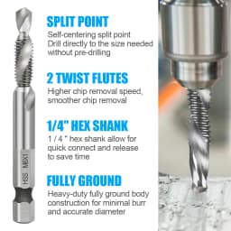 XCAN Hex Shank Metric Tap Compound Tap and Drill Spiral Flute HSS Thread Screw Tap Threading Tool M3 M4 M5 M6 M8 M10 M12