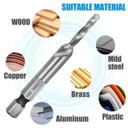XCAN Hex Shank Metric Tap Compound Tap and Drill Spiral Flute HSS Thread Screw Tap Threading Tool M3 M4 M5 M6 M8 M10 M12