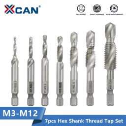 XCAN Hex Shank Metric Tap Compound Tap and Drill Spiral Flute HSS Thread Screw Tap Threading Tool M3 M4 M5 M6 M8 M10 M12