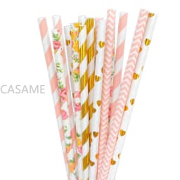 Paper Straws Garden Flower Foil Gold Disposable Drinking for Birthday Wedding Deco Christmas Party Restaurant Event Supplies