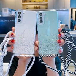 Glitter Necklace Case For Samsung Galaxy S25 S23 S21 S20 FE S24 Plus S26 Ultra A56 A36 A17 Crossbody Lanyard Strap Phone Cover