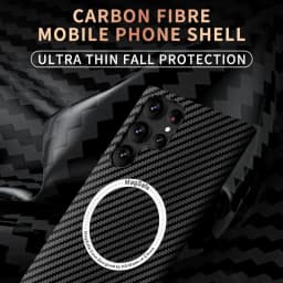 Carbon Fiber Texture Pattern Magnetic Ultra Slim Case For Samsung Galaxy S25 Ultra S24 Plus Matte MagSafe Ring Armor Cover Coque