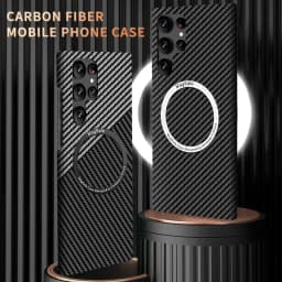 Carbon Fiber Texture Pattern Magnetic Ultra Slim Case For Samsung Galaxy S25 Ultra S24 Plus Matte MagSafe Ring Armor Cover Coque