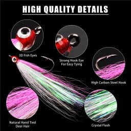 10/20/30PCS Bucktail Teasers fishing hook 3D eyes Flash line fly tying for Flounder jig hook hi/lo rig for Salmon fishing tackle