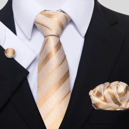 Jacquard Nice Brand Tie Pocket Squares Cufflink Set Necktie For Men Gold Striped Shirt Accessories Fit Wedding Luxury Party