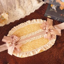 Pastoral Style Flat Top Hat Lace Flower Ribbon Straw Hat Lolita Hat Bonnet Hat French Hat All-match for Beach Vacation