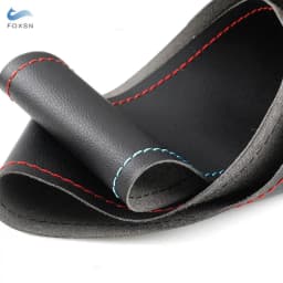 Braid Steering Wheel Cover For BMW 5 6 7 Series F10 F07 F06 F12 F13 F01 F02 Black - red blue line Perforated Microfiber Leather