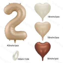 10/5/1Pc Brown Beige Cream 18inch Heart Balloons Cream Number Balloons 1 2 3 4 5 6 Birthday Number Foil Balloon Helium Air Globo