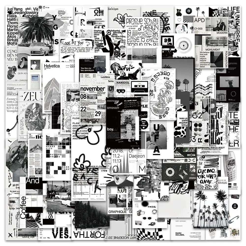 10/30/60pcs Cool Black White Art Graffiti Stickers Ins Style Poster Decals DIY Phone Skateboard Fridge Notebook Car Decoration