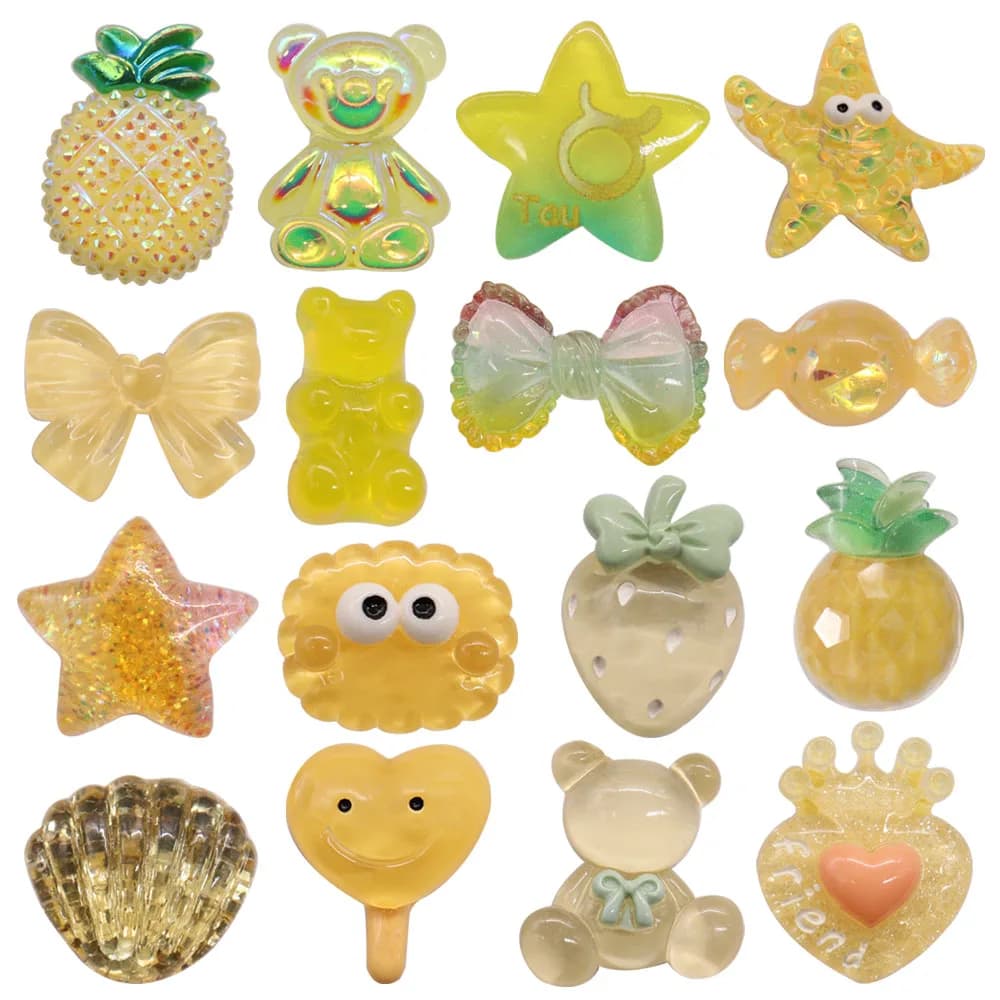 1-16PCS Resin Shoe Charms Fit Wristbands Pineapple Bear Star Bow Candy Hole Slipper Decoration Button Accessories Kid Party Gift